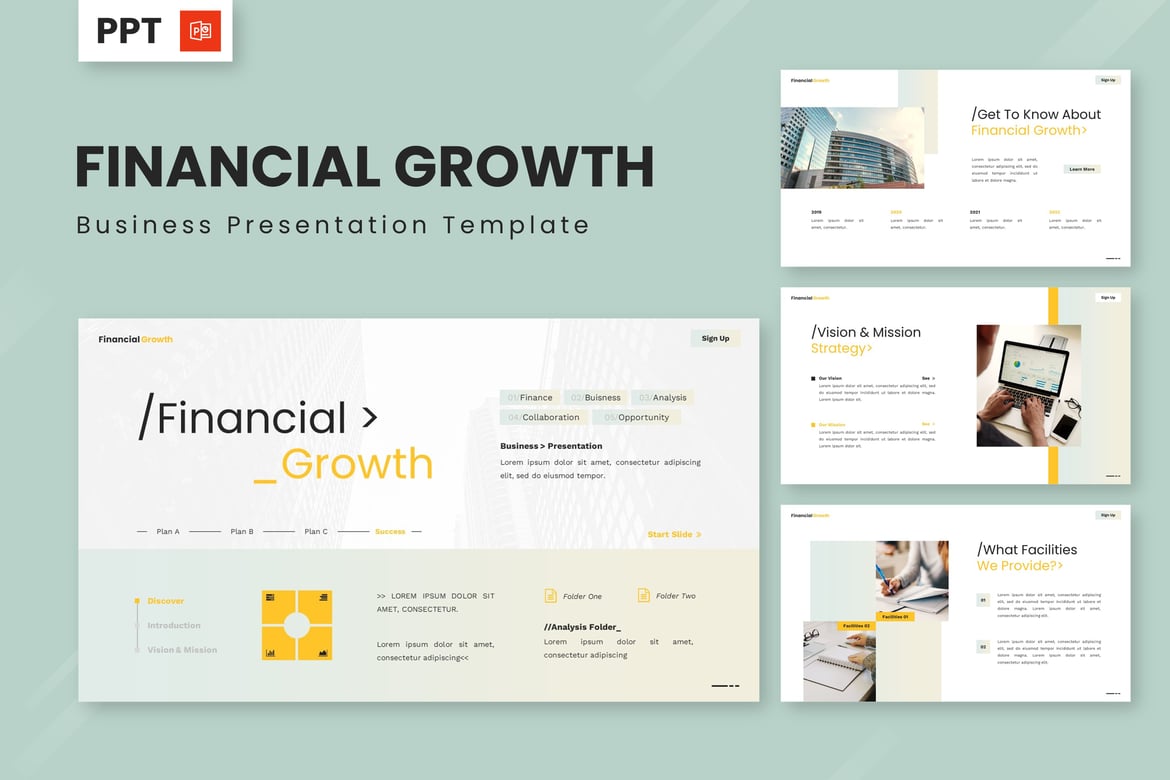 Template PowerPoint Pertumbuhan Keuangan untuk Bisnis yang Sukses