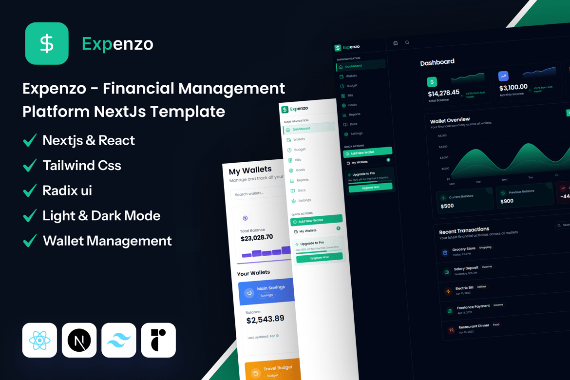 Template Web Manajemen Keuangan Admin Next.js yang Modern dan Responsif