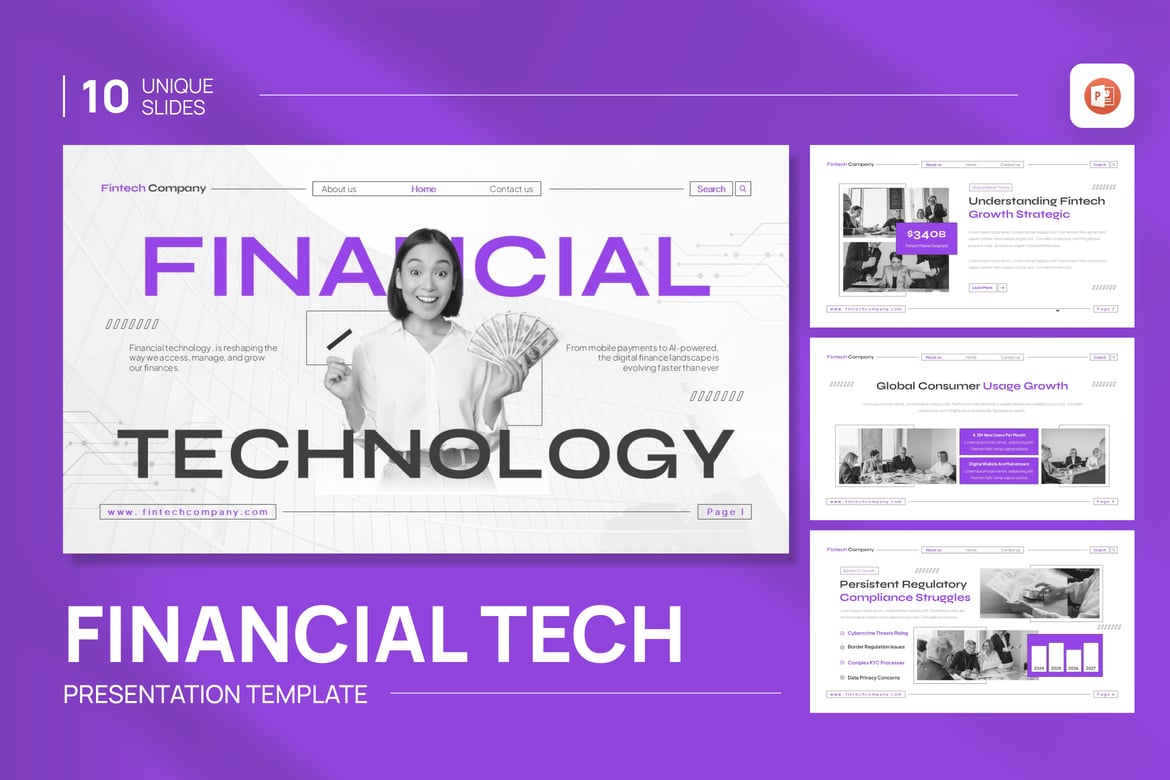 Template Presentasi PowerPoint Teknologi Keuangan yang Menarik