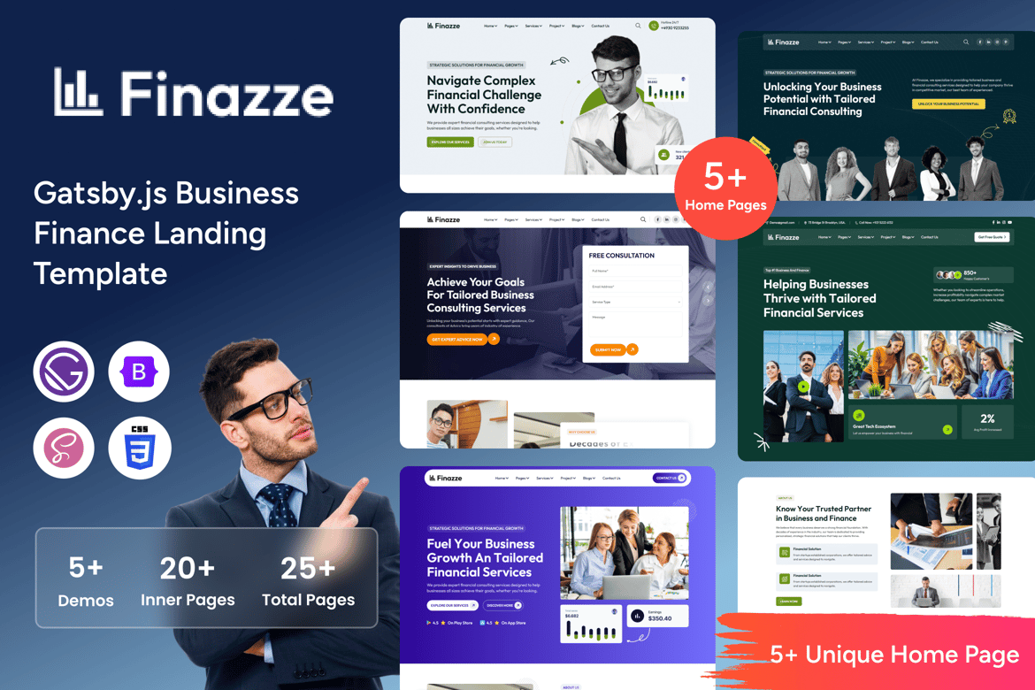 Finazze - Template Website Bisnis dan Keuangan Berbasis Gatsby.js