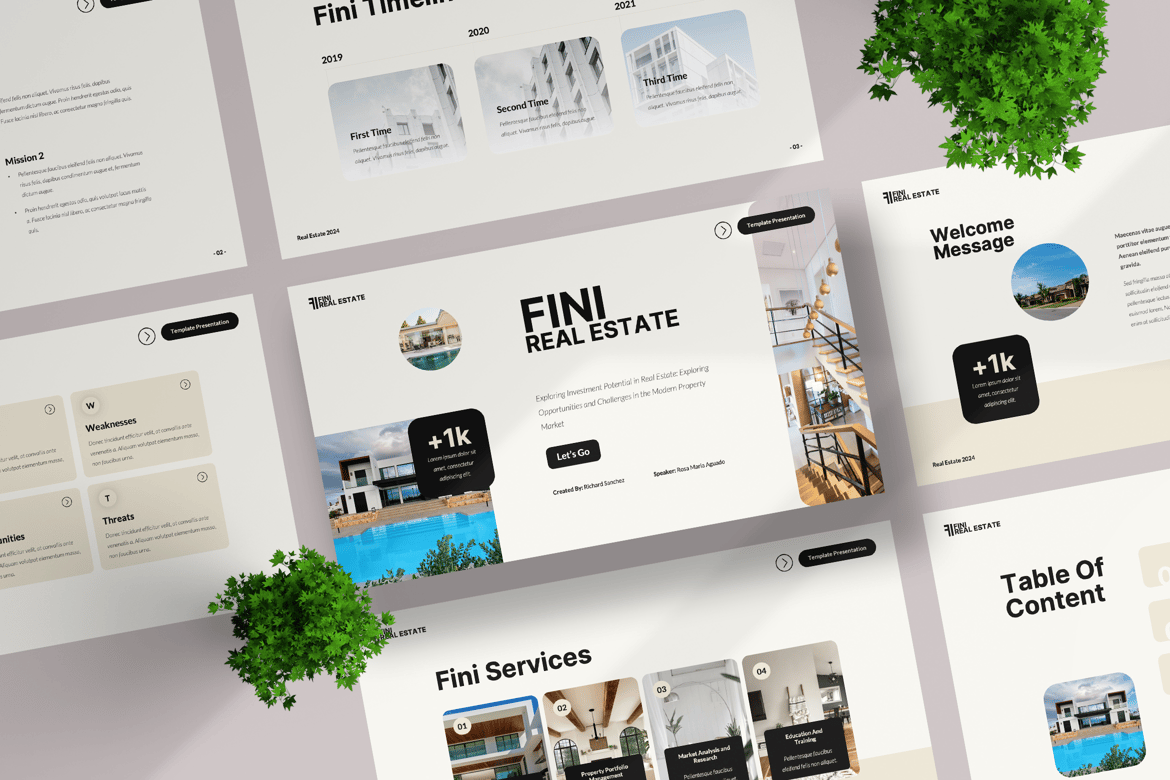 Template Powerpoint Real Estate Fini yang Modern dan Profesional