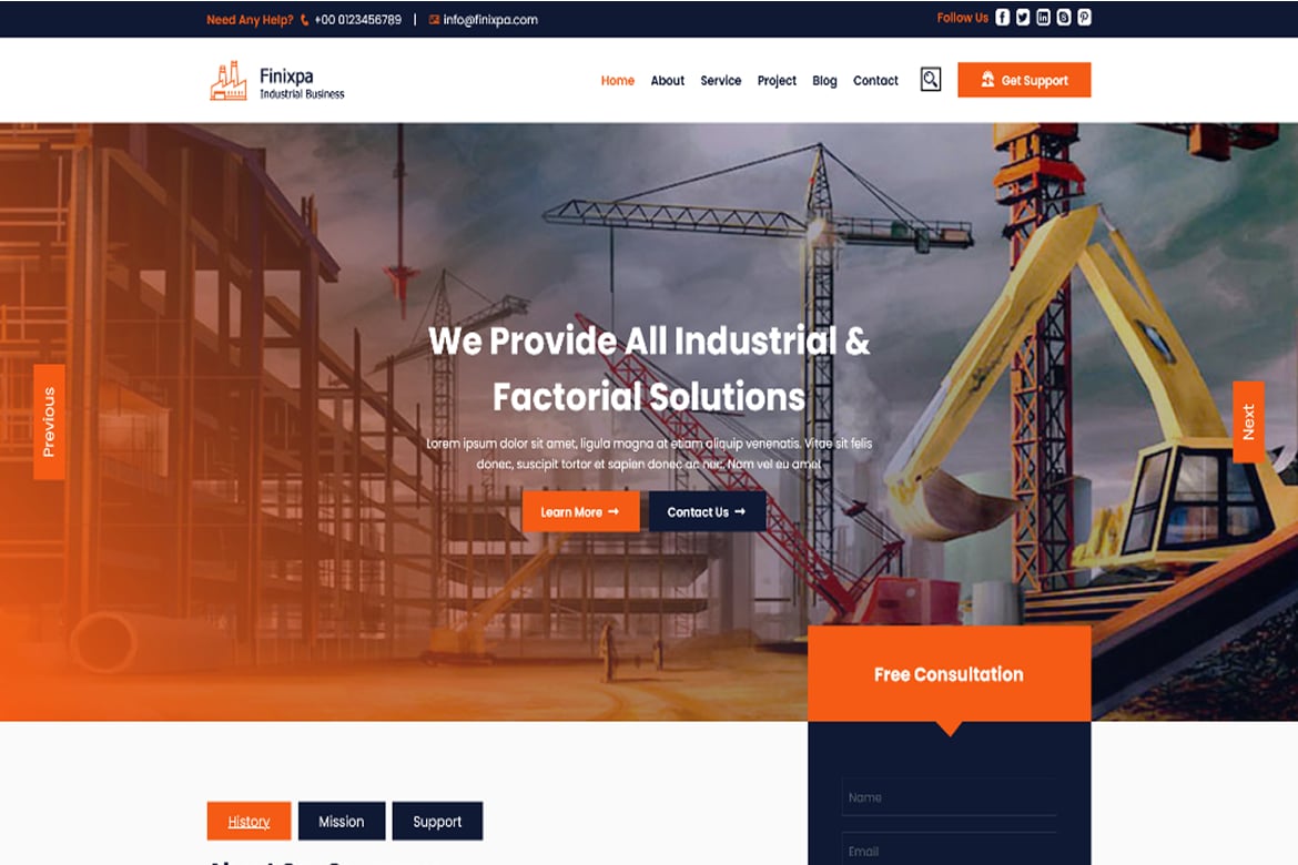 Finixpa - Template Website Bisnis Industri yang Modern dan Responsif