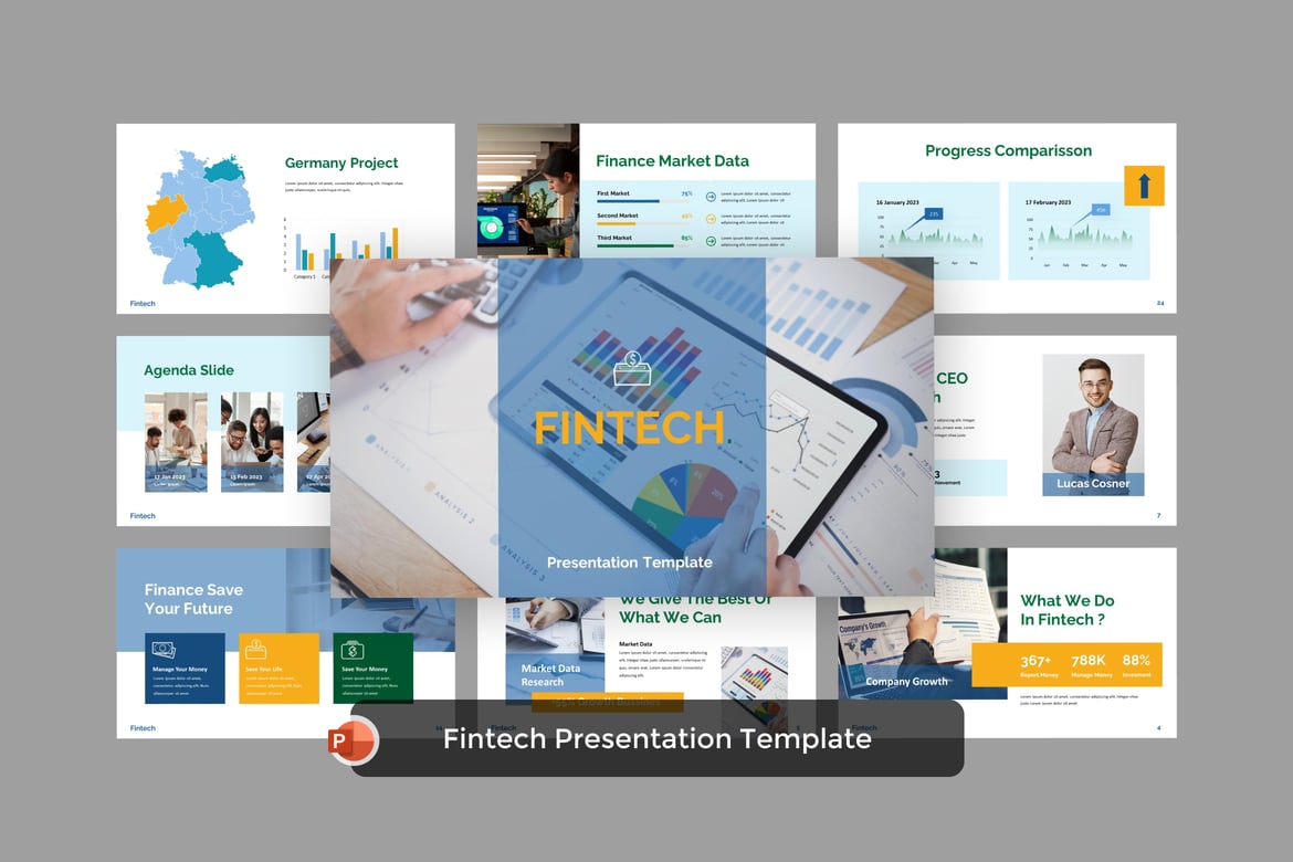 Template Powerpoint Fintech Modern untuk Presentasi Keuangan