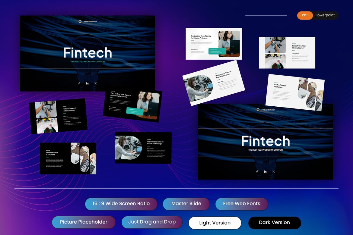Template PowerPoint Fintech - Solusi Presentasi Teknologi yang Menarik