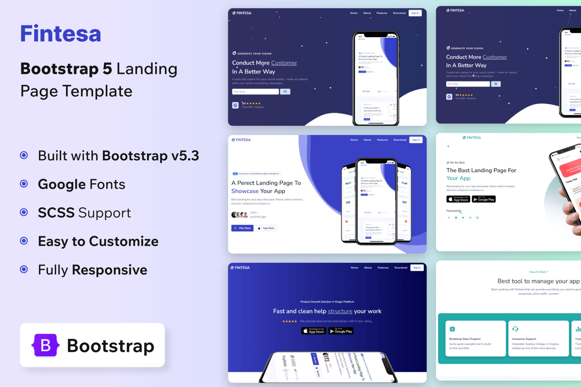 Fintesa - Template Website Landing Page Aplikasi yang Modern dan Responsif