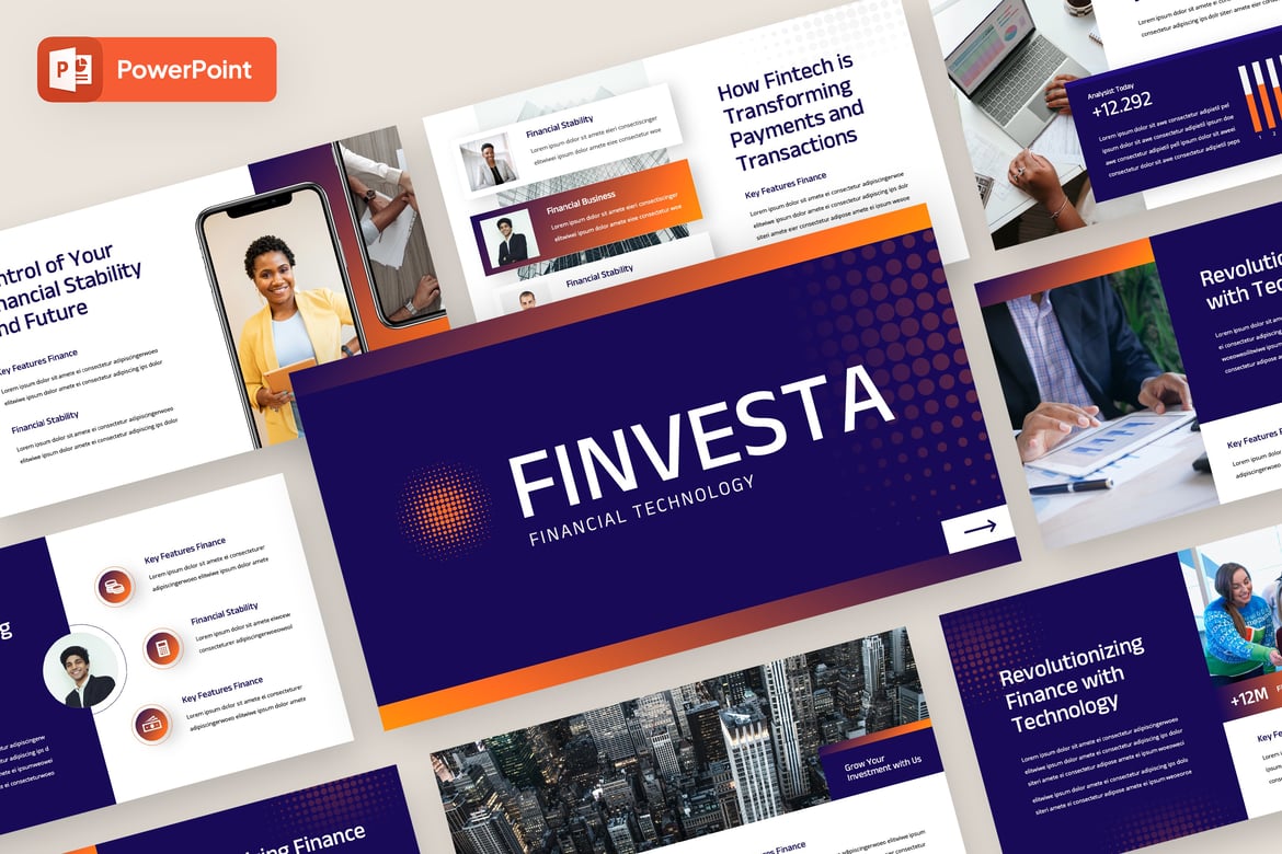 Template Presentasi PowerPoint Finvesta - Solusi Teknologi Keuangan yang Modern