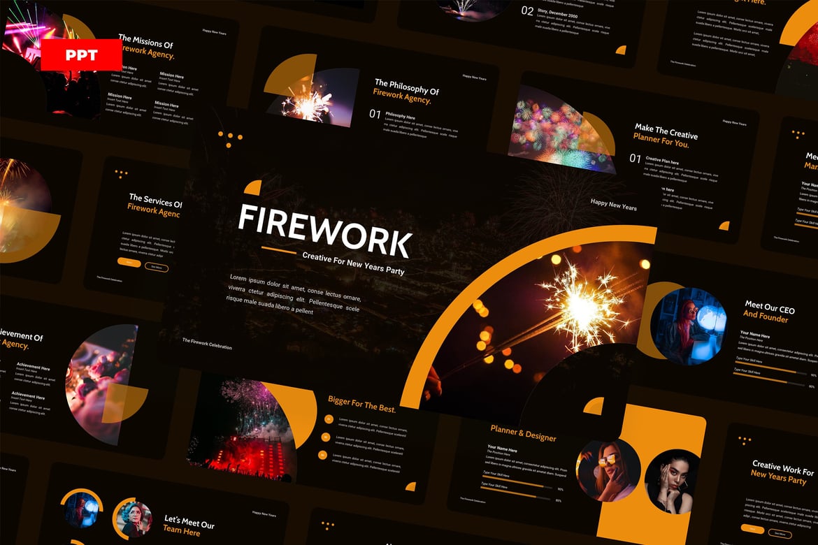 Template PowerPoint Pesta Tahun Baru dengan Efek Kembang Api