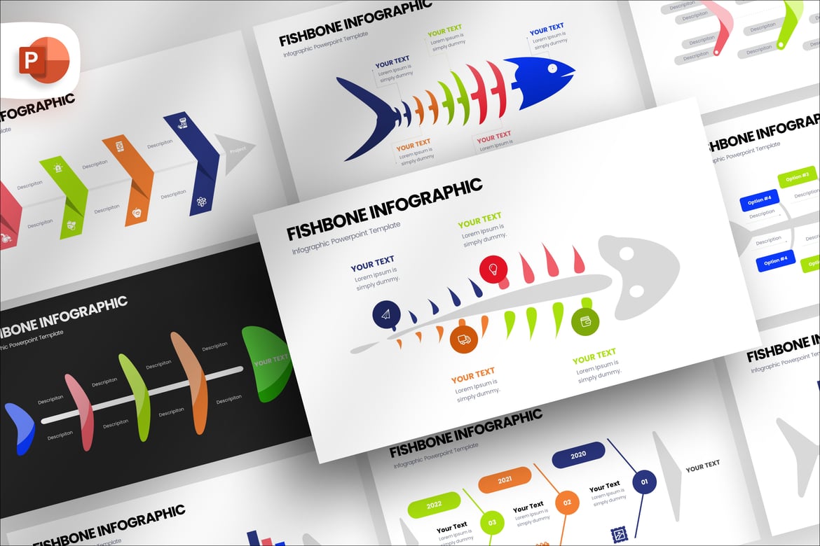 Template PowerPoint Infografis Fishbone yang Menarik