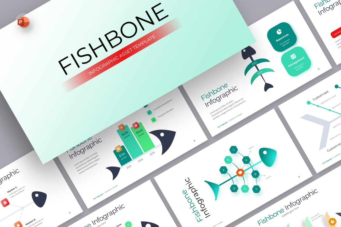 Template PowerPoint Infografis Fishbone yang Menarik