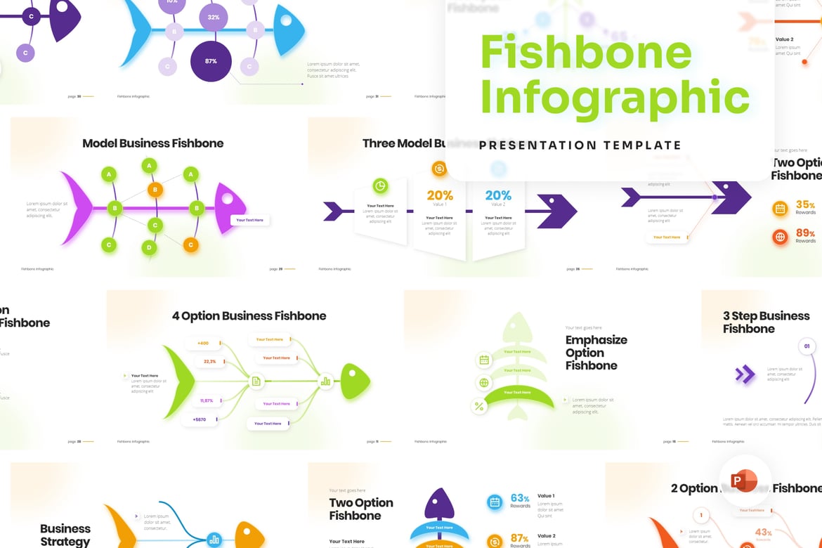 Template Presentasi Infografis Fishbone yang Menarik