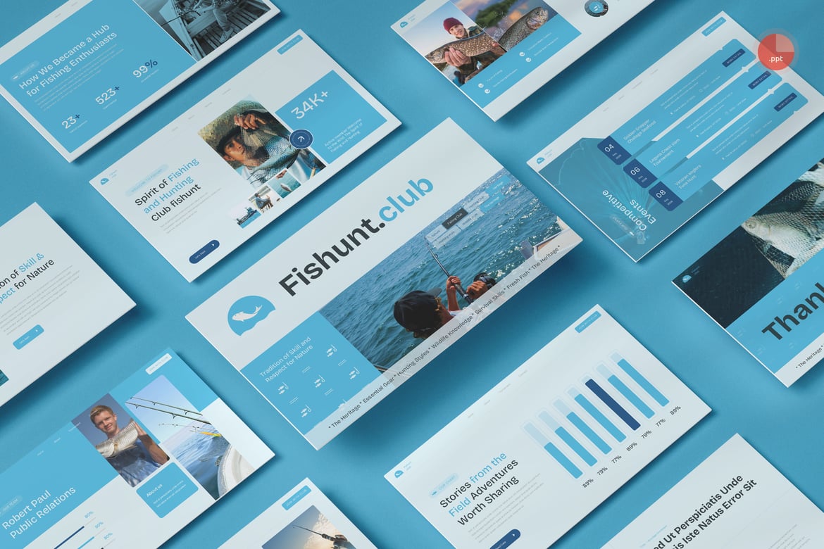 Template Presentasi PowerPoint untuk Klub Memancing & Berburu yang Menarik