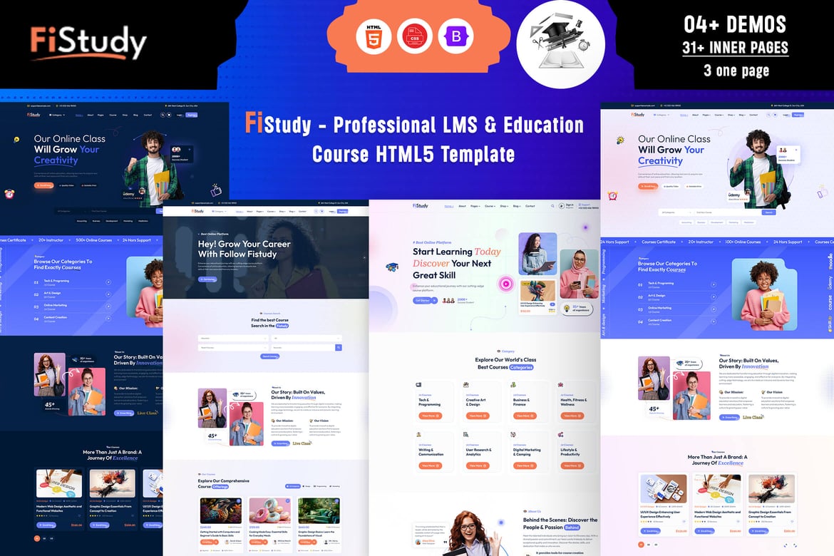 FiStudy - Template Website LMS & Kursus Pendidikan HTML5 Modern