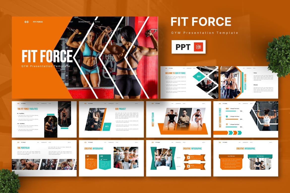 Template Presentasi Powerpoint Fit Force - Gym yang Energik