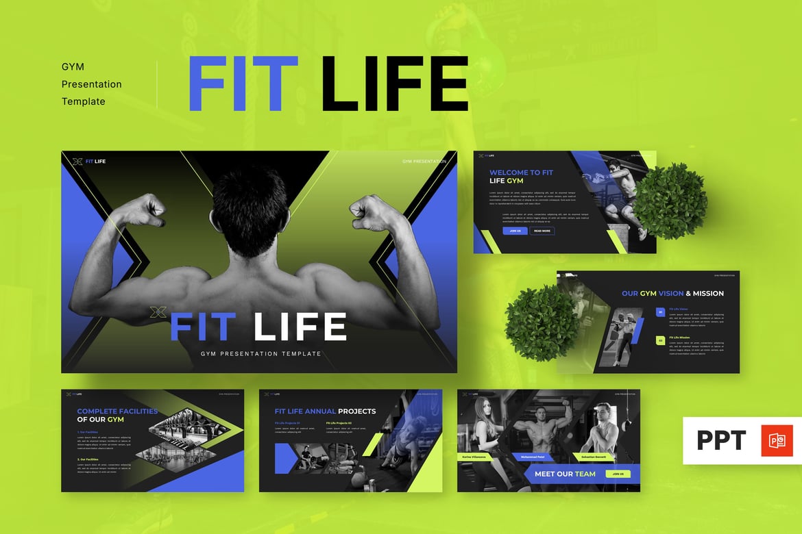Template Presentasi Gym Fit Life yang Energik dan Profesional