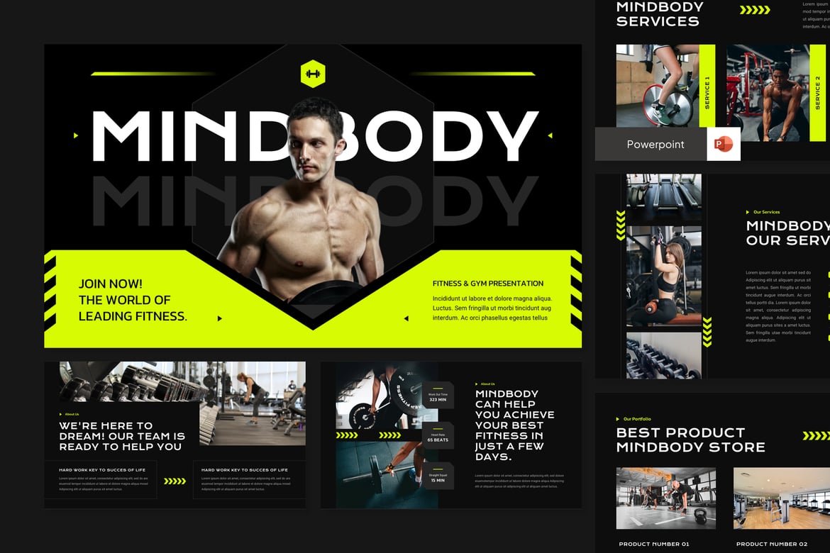 Template PowerPoint Kebugaran dan Gym yang Dinamis
