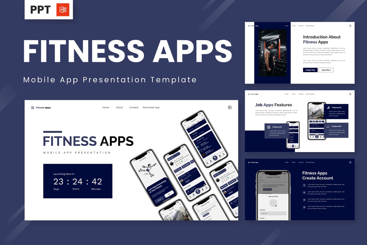 Template Presentasi PowerPoint Aplikasi Kebugaran yang Menarik