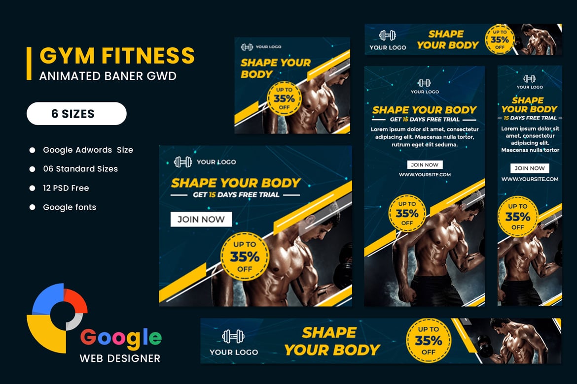 Template Website Iklan Banner HTML5 untuk Fitness yang Menarik