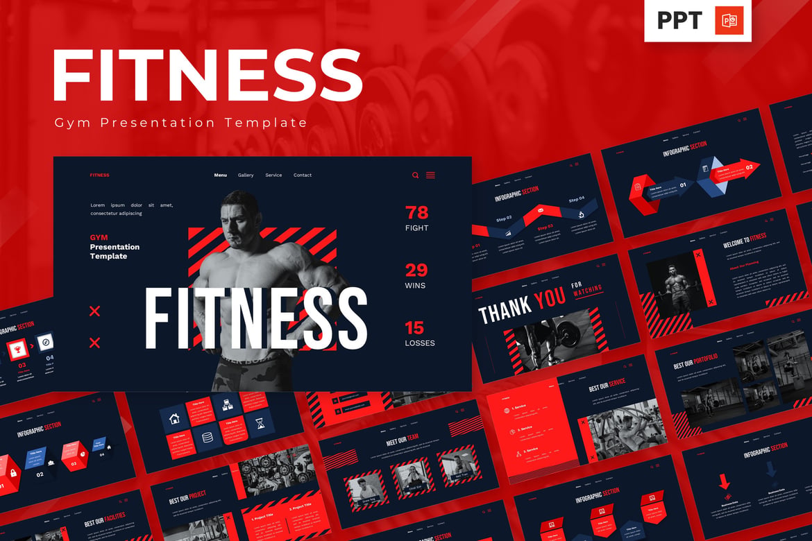 Template Presentasi PowerPoint Gym dan Kebugaran yang Menarik