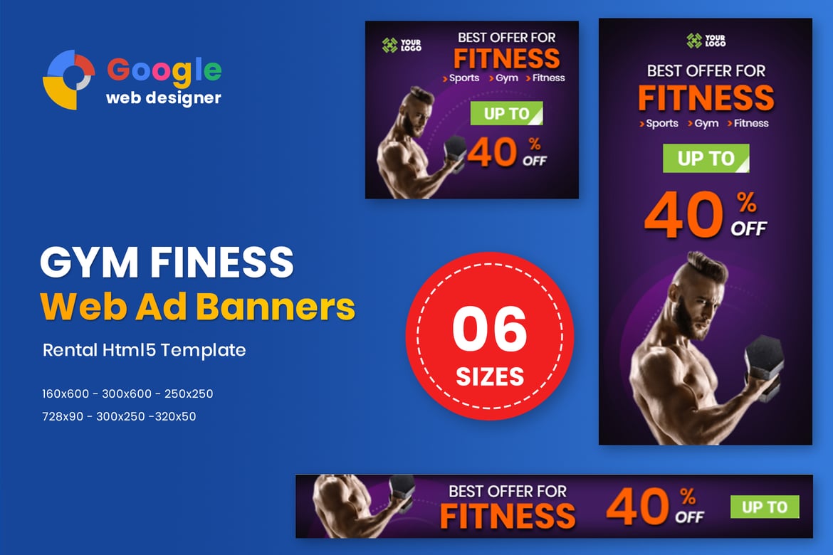 Template Banner Iklan Animasi HTML5 untuk Fitness - Desain Web Profesional