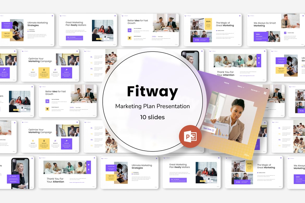 Template PowerPoint Fitway - Rencana Pemasaran yang Menarik
