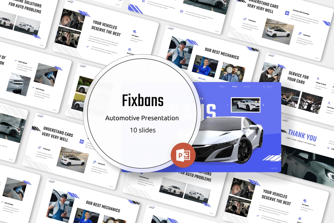 Template PowerPoint Otomotif Fixbans - Desain Presentasi Menarik