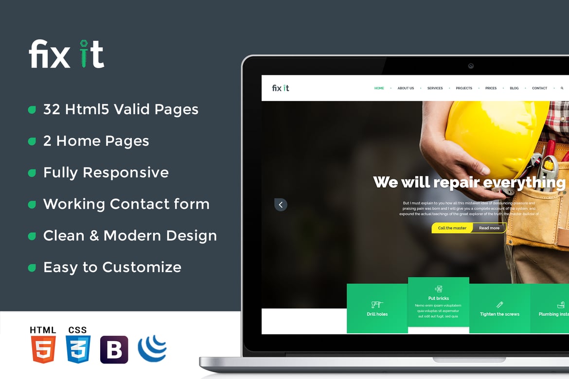 Template Website Konstruksi Fixit - Solusi Kreatif untuk Bisnis Anda