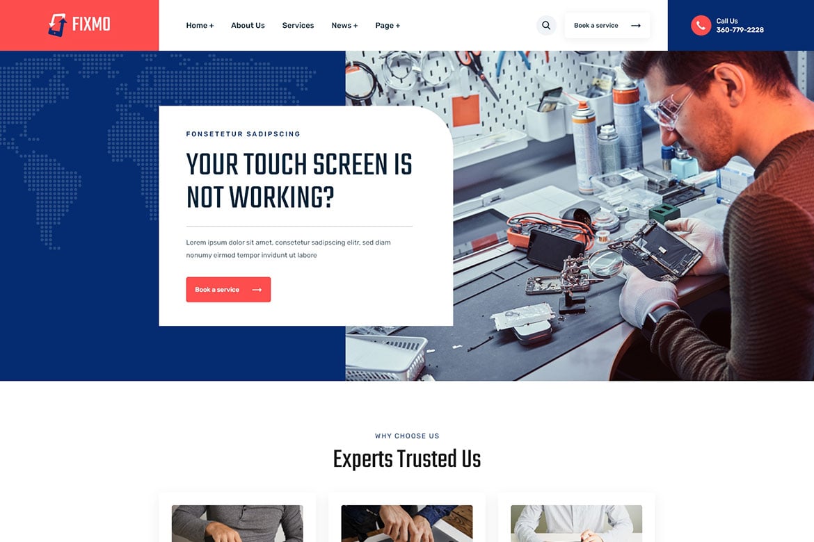 Fixmo – Template Website untuk Layanan Perbaikan Smartphone dan Gadget