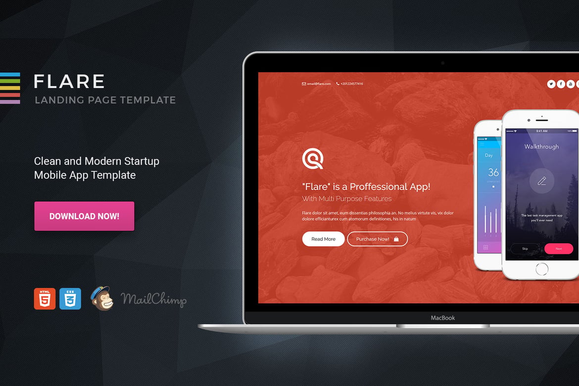 Flare - Template Website Landing Page HTML yang Fleksibel dan Modern