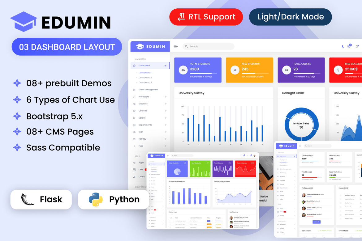 Template Dashboard Admin Pendidikan Flask yang Modern dan Responsif