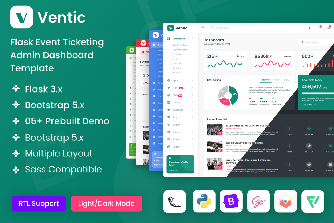 Template Admin Dashboard Tiket Acara Flask yang Modern dan Fungsional