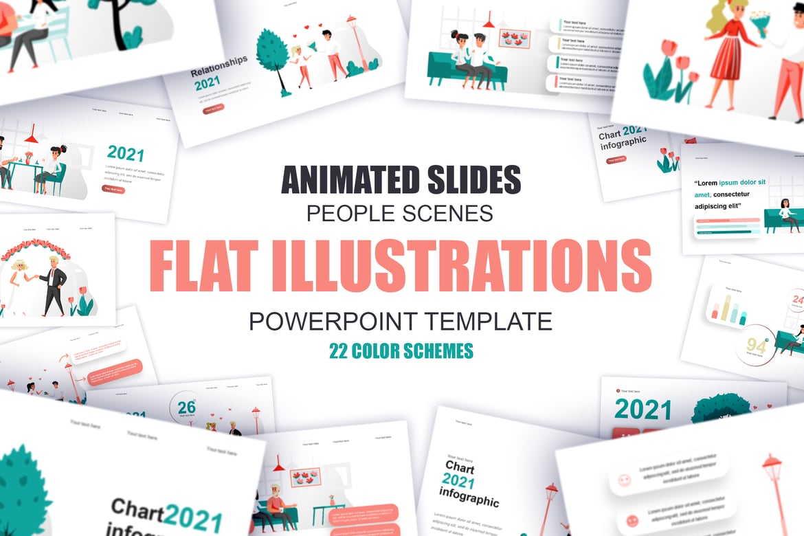 Template Presentasi Powerpoint Ilustrasi Datar Romantis