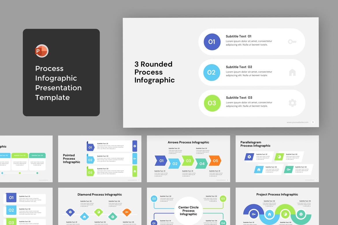 Template Presentasi PowerPoint Infografis Proses Datar yang Menarik