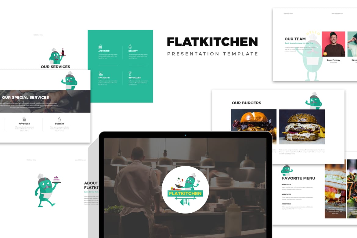 Template Presentasi Flatkitchen: Powerpoint untuk Makanan dan Restoran