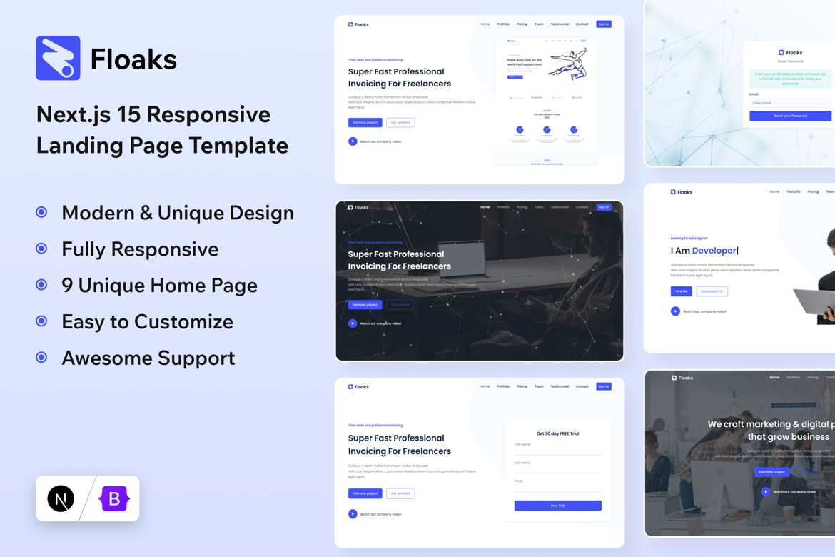 Floaks - Template Website Landing Page Responsif untuk Startup