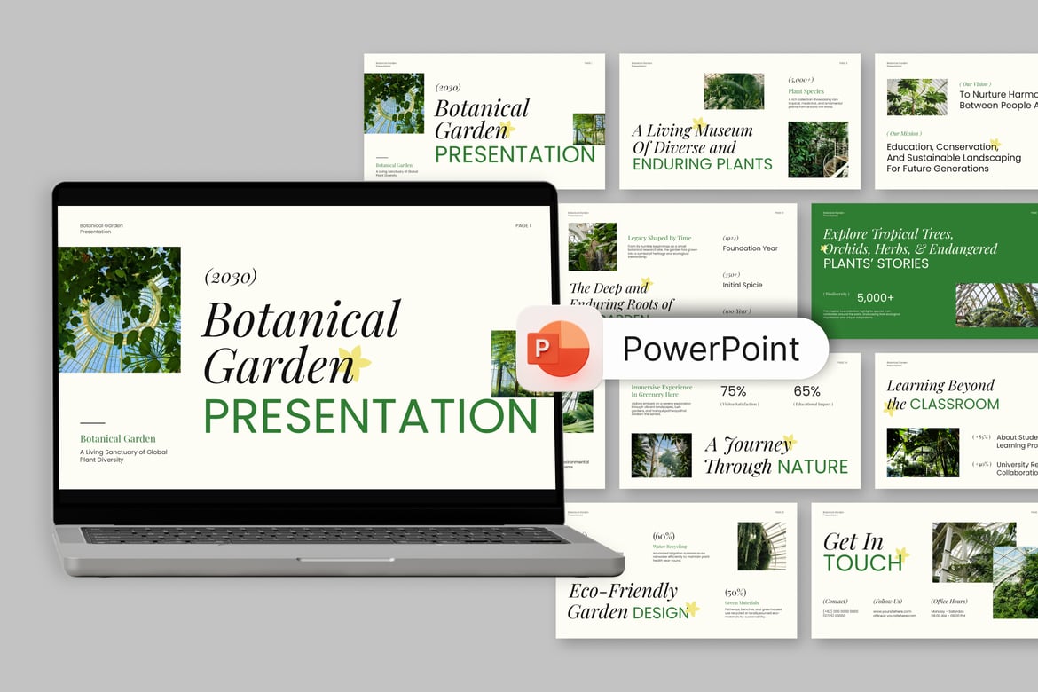 Template PowerPoint Taman Botani Floravine yang Menawan