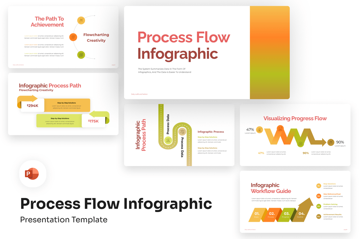 Template PowerPoint Infografis Aliran yang Menarik