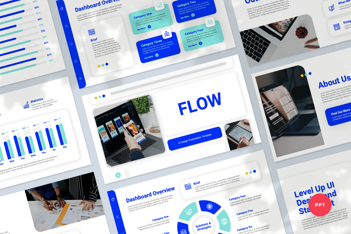 Template Presentasi PowerPoint Flow - Desain UI Modern untuk Bisnis Anda