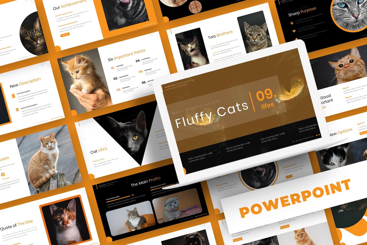 Template Presentasi PowerPoint Fluffy Cat yang Menawan