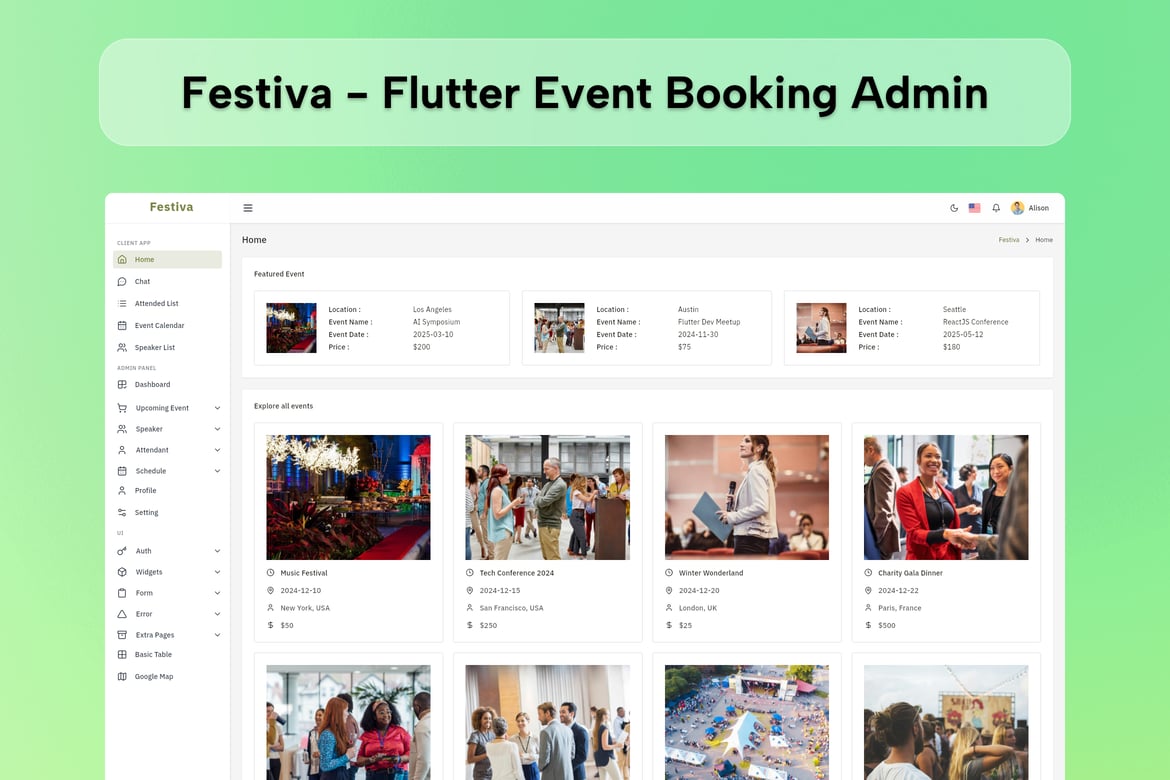 Template Web Manajemen Acara Flutter untuk Admin dan Klien