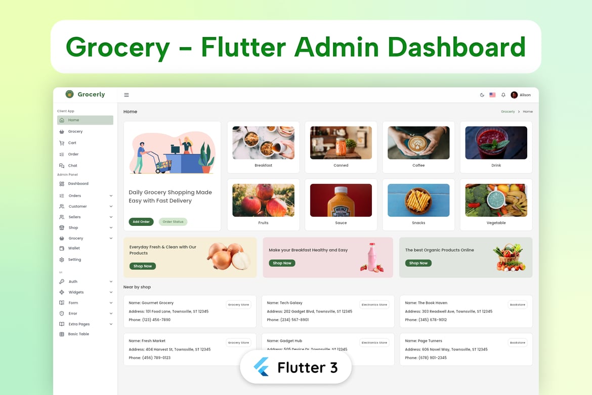 Grocerly: Template Web Flutter untuk Admin dan Klien Toko Grosir