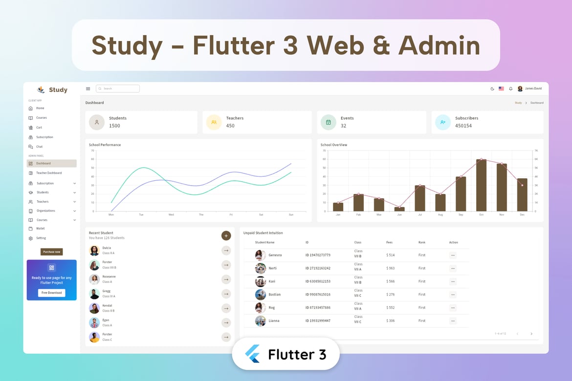 Template Web Admin & Klien Flutter untuk Studi yang Modern dan Responsif