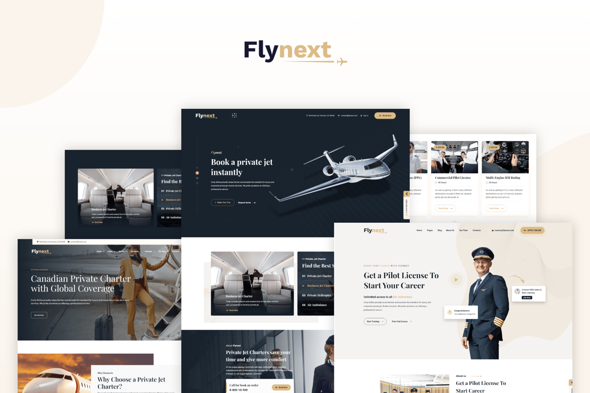 Flynext – Template Website untuk Charter Maskapai Pribadi yang Menarik