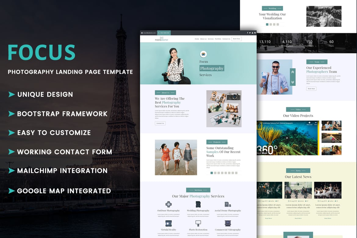 Focus - Template Website Landing Page Fotografi yang Menawan