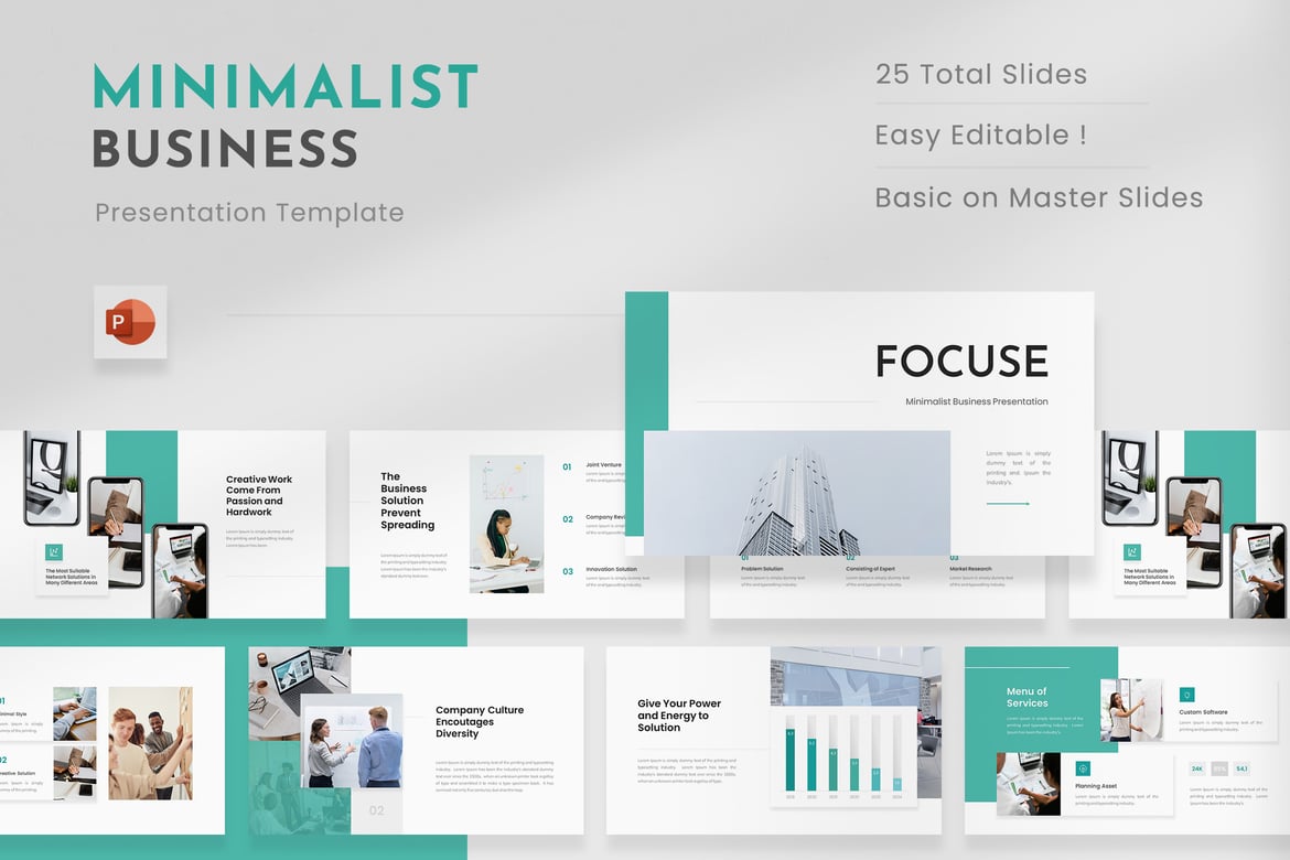 Focuse - Template PowerPoint Bisnis Minimalis yang Elegan