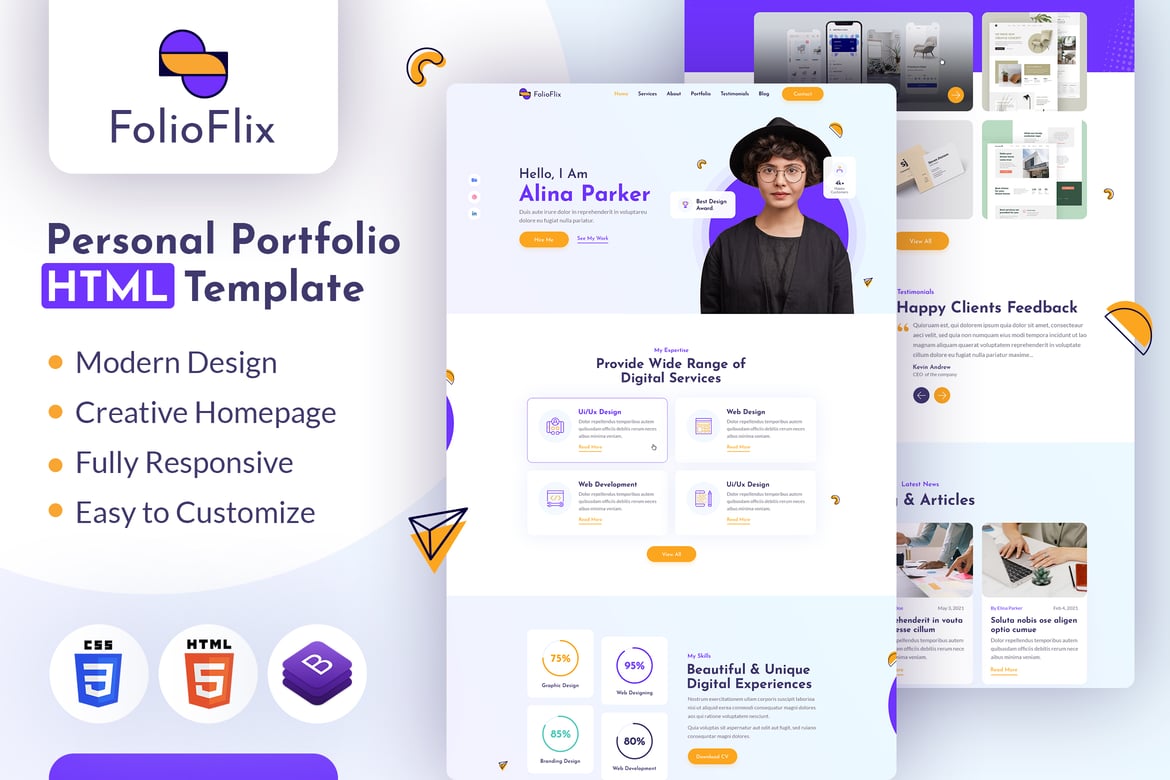 FolioFlix - Template Website Portofolio Pribadi yang Menarik