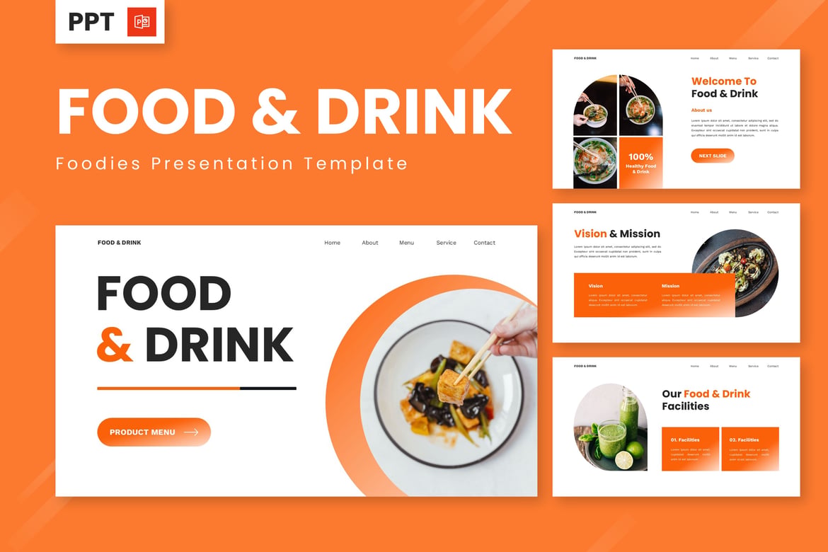 Template Presentasi PowerPoint Menu Makanan & Minuman yang Menggugah Selera