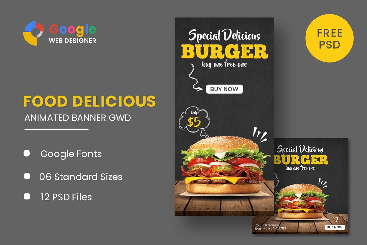 Template Banner Animasi Makanan untuk Google Web Designer