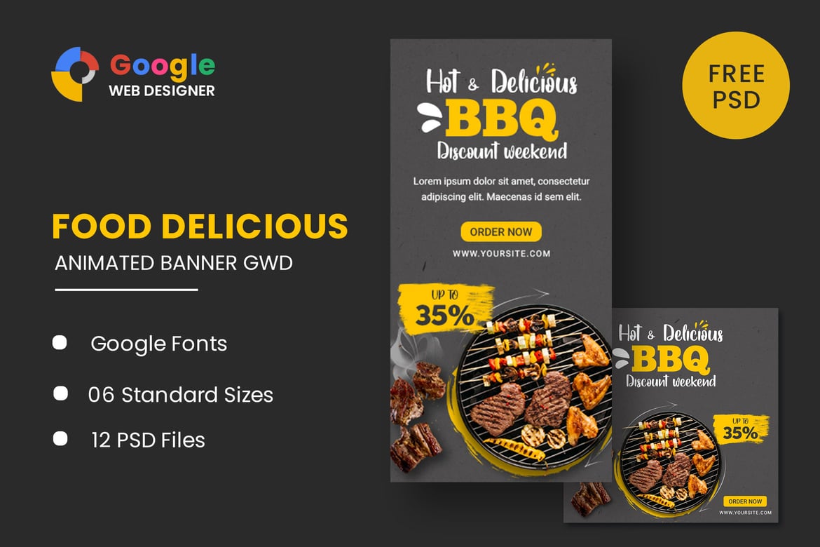 Template Website Banner Animasi BBQ untuk Promosi Makanan