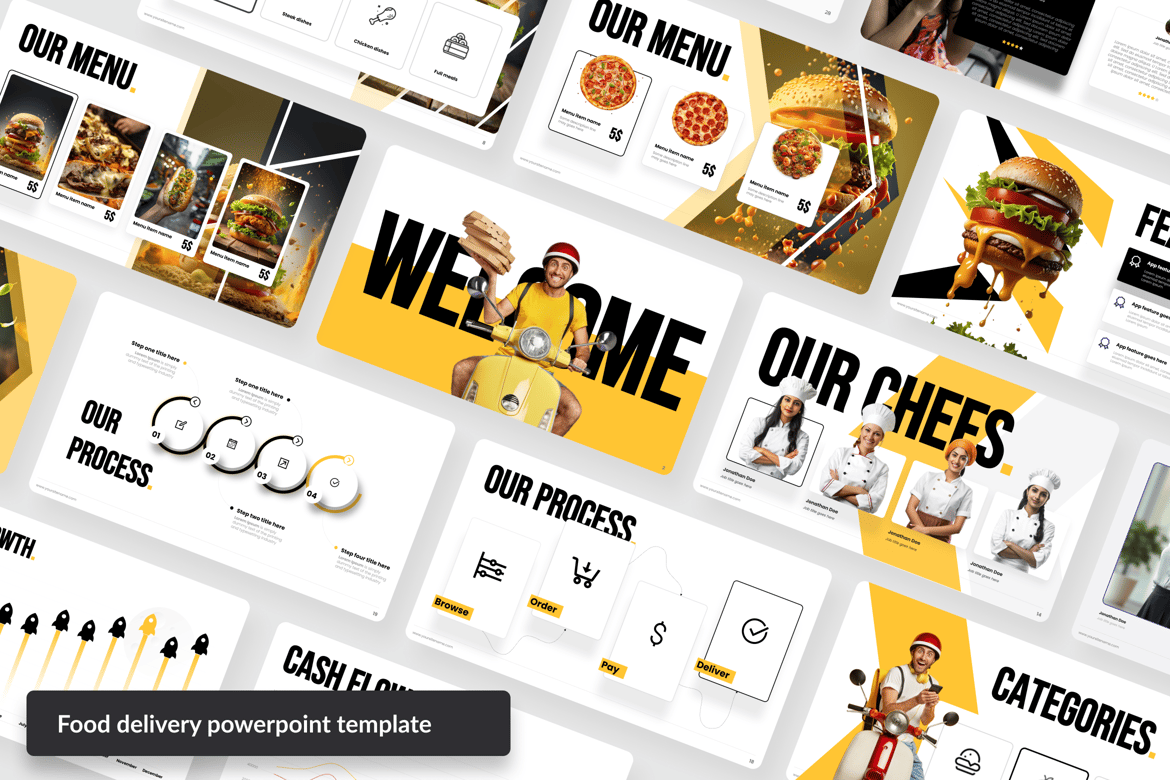 Template Powerpoint Restoran dan Pengiriman Makanan yang Menarik