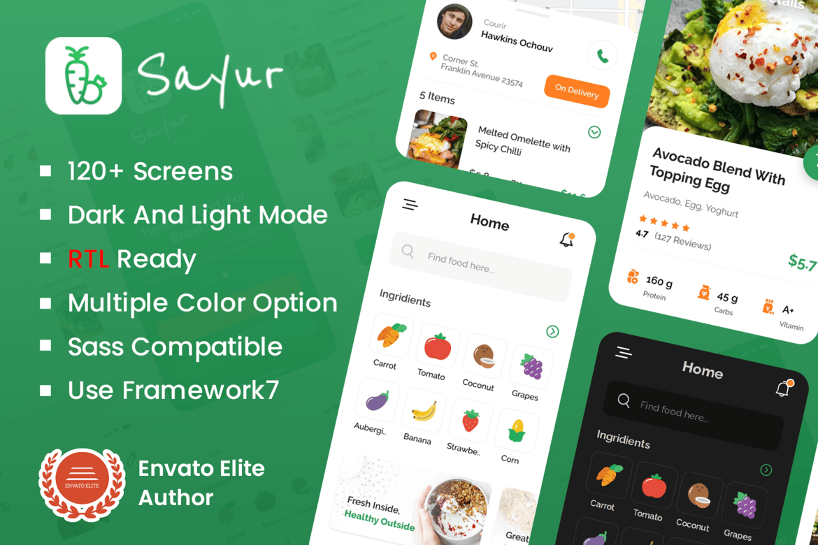 Template Web Aplikasi Mobile Pengiriman Makanan Sayur yang Responsif
